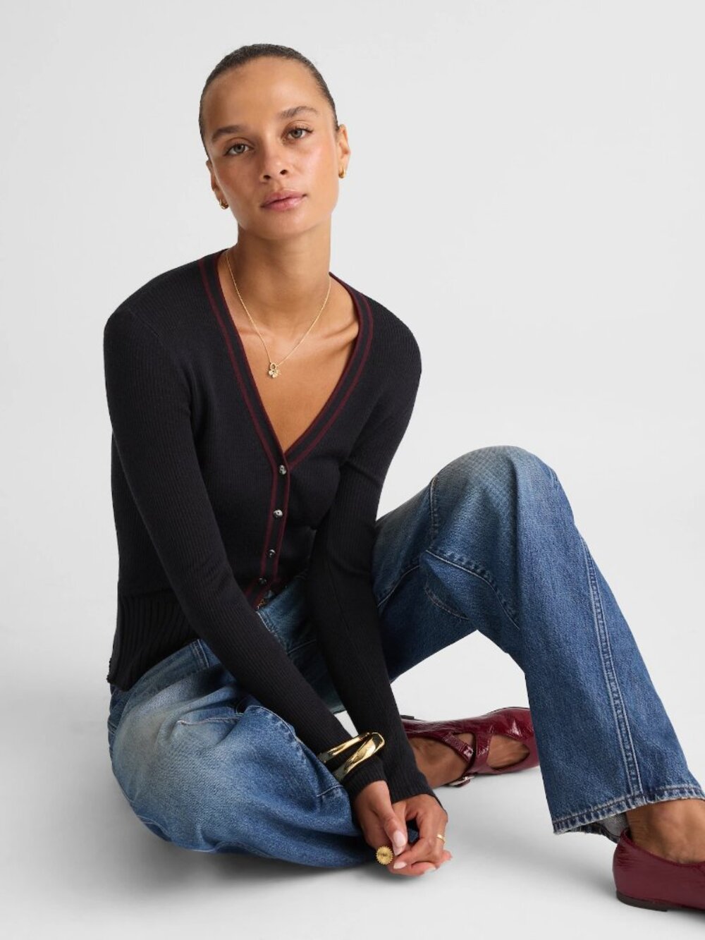 Madewell V-Neck Cardigan in Dark Navy Combo, Size Small - Picture 5 of 10